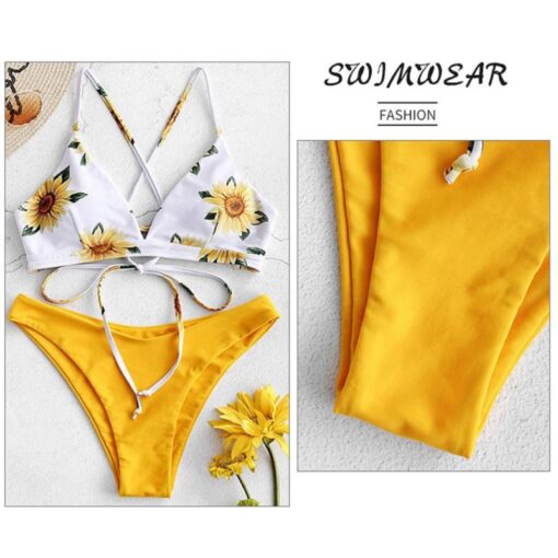 Sunflower Printed Swimwear Women Brazilian Bikini Swimsuit Female Thong Bikini Set Bathing Suit Push Up Flower Biquini Swimsuit