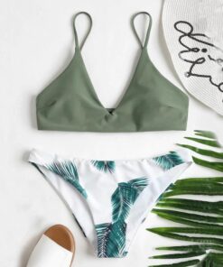 2020 Summer Women Leaves Floral Random Print Bikini Set Push-Up Swimsuit Beachwear Padded Separate Swimwear купальник