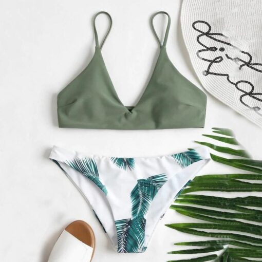 2020 Summer Women Leaves Floral Random Print Bikini Set Push-Up Swimsuit Beachwear Padded Separate Swimwear купальник