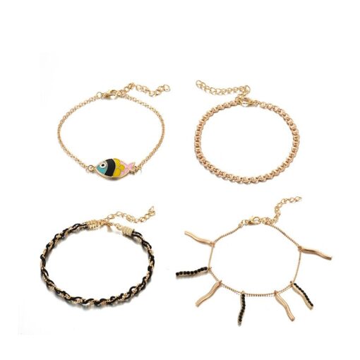 Bohemian Shell Stone Anklets Set for Women Multicolor Braided Beach Wtar Drop Crystal Feet Leg Chain Summer Jewelry Accessories
