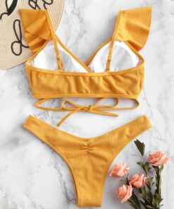 Women Bikini Swimming Set Ruffled Halter High Waist Sexy 2020 Femme Padded Swimwear High Waist Bathing Swimsuit Beachwear#30