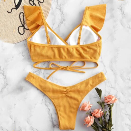 Women Bikini Swimming Set Ruffled Halter High Waist Sexy 2020 Femme Padded Swimwear High Waist Bathing Swimsuit Beachwear#30
