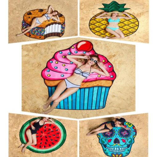 2020 new Polyeater Beach Towel Tapestry Hamburger Fruit Print Picnic Mat Beach Blanket for Home Wall Art Decoration