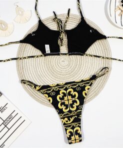Bandage Swimsuit Women Two Piece Thong Bikini Mujer 2020 Sexy Hollow Out Print Bathing Suit Women Summer Halter Swimwear Biquini