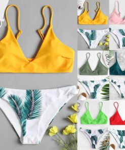 2020 Summer Women Leaves Floral Random Print Bikini Set Push-Up Swimsuit Beachwear Padded Separate Swimwear купальник