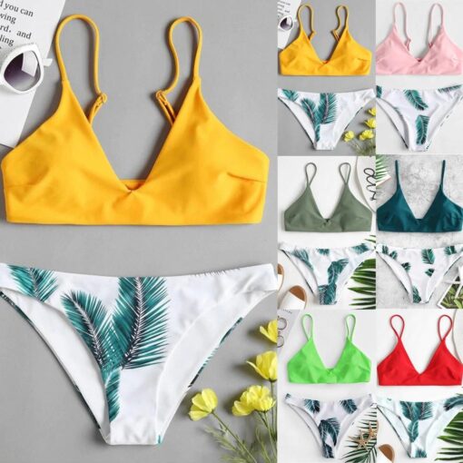 2020 Summer Women Leaves Floral Random Print Bikini Set Push-Up Swimsuit Beachwear Padded Separate Swimwear купальник