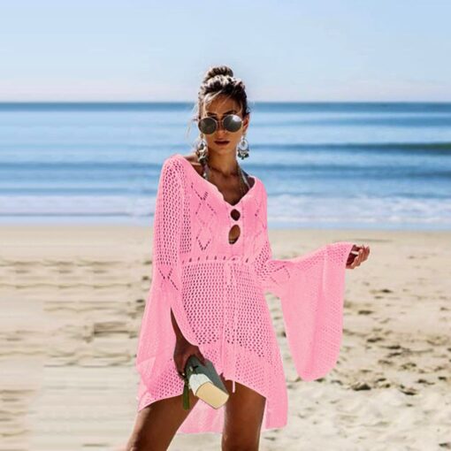 Women Swimwear Loose Bell Sleeve Hollow Out Beachwear Bathing Suit Cover Up fashion Leisure Swimsuit Beach dress Sexy beauty#1