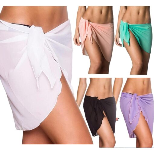 Women Beach Bikini Cover Up Solid Color Chiffon Wrap Skirt Sarong Scarf Beachwear Bathing Suit Beachwear Swimsuits