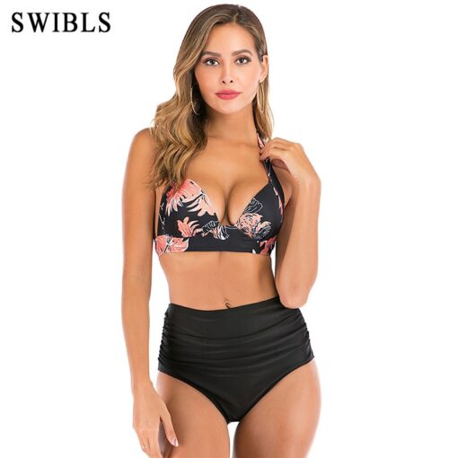 2020 Woman Plus Size Swimwear High Waist S-3XL Bikini Big Women Bathing Suits Floral Vintage Female Sexy Bather Swimsuits