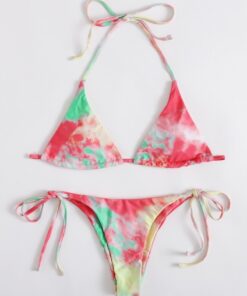 2020 Tie Dye Bikini Women Rainbow Swimsuit Lace Up Bandage Two Piece Bathing Suits Thong Bikini Set Swimwear Biquini Feminino