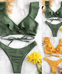 Women Bikini Swimming Set Ruffled Halter High Waist Sexy 2020 Femme Padded Swimwear High Waist Bathing Swimsuit Beachwear#30