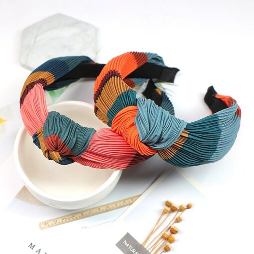 Rainbow Hit Color Hairbands Crumpled Wide Edges Hair Band Spring Summer Headwrap Knotted Headband customized Hair Accessories