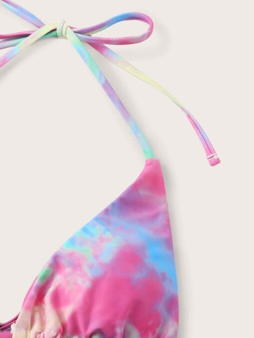 2020 Tie Dye Bikini Women Rainbow Swimsuit Lace Up Bandage Two Piece Bathing Suits Thong Bikini Set Swimwear Biquini Feminino