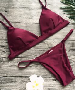 Women Swimwear Push Up Swimsuit One Shoulder Solid Black Red Brazilian Bikini Set 2020 Biquini Bathing Suit Beach Swimming Suit