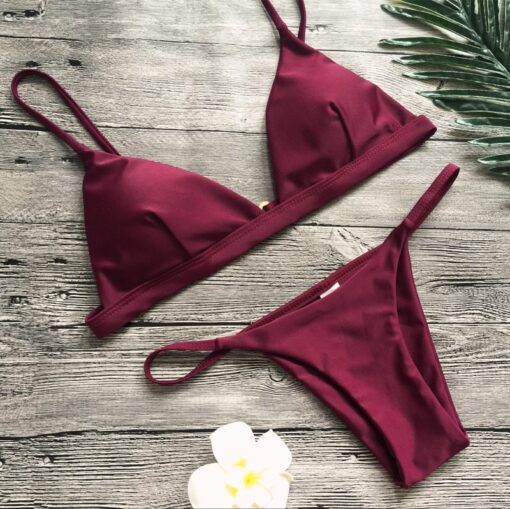 Women Swimwear Push Up Swimsuit One Shoulder Solid Black Red Brazilian Bikini Set 2020 Biquini Bathing Suit Beach Swimming Suit
