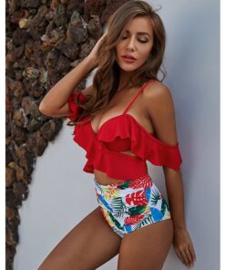 2020 New Sexy Ruffle High Waist Bikini Swimwear Women Swimsuit Cross Bikini Set Off The Shoulder Bathing Suits Summer Beach Wear