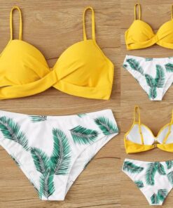 2020 Women's Sexy Fashion Swimwear Leaf Print Split Swimwear Bikini Yellow Plus Size Bikini Set Two Pieces Swimsuit