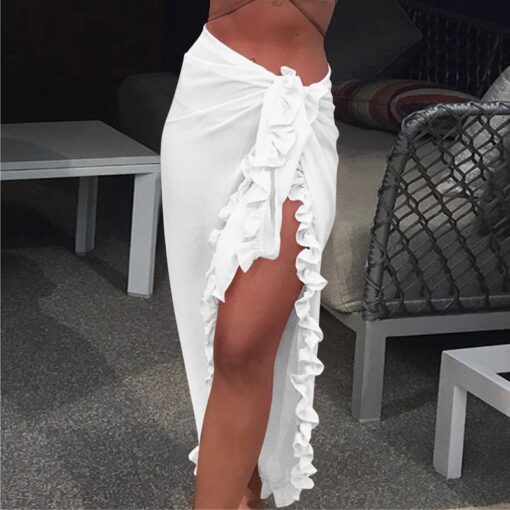 2020 Women Beach Skirt Ruffles Sarong Bikini Cover Up Chiffon Wrap Skirts Swimwear Fashion Swimwear Cover up Beachwear