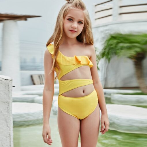 2021 Swimsuit Girl Swimwear Bikinis Child Sets Push Up Solid Hollow Out Beachwear Suit Brazilian Cover Up