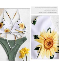 Sunflower Printed Swimwear Women Brazilian Bikini Swimsuit Female Thong Bikini Set Bathing Suit Push Up Flower Biquini Swimsuit