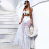 Women Bikini Wear Cover Up Mesh Sheer Maxi Skirt Wrap Skirt Beach Tulle See Through Dress Beachwear Swimwear Lace Crochet Dress