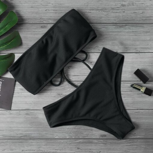 2020 New Bikini High Waist Strapless Sexy Bikini Women Swimwear Women Swimsuit Padded Bathing Suit Monokin Pure Color