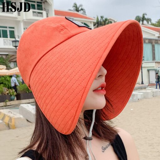 Women Summer Large Wide Brim Adjustable Visor Beach Hats Foldable Anti-UV Women Sun Hat Outdoor Travel Panama Female Cap Bonnet