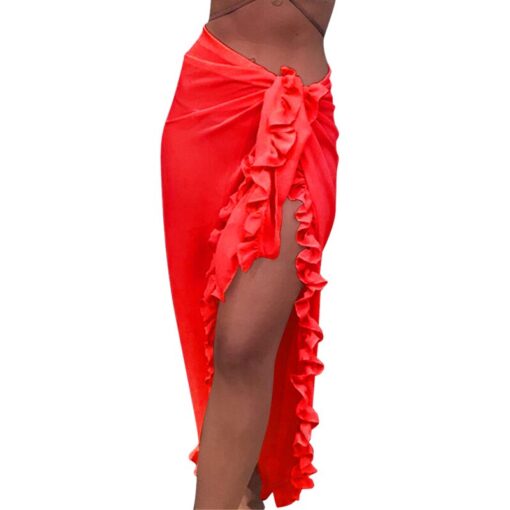 2020 Women Beach Skirt Ruffles Sarong Bikini Cover Up Chiffon Wrap Skirts Swimwear Fashion Swimwear Cover up Beachwear