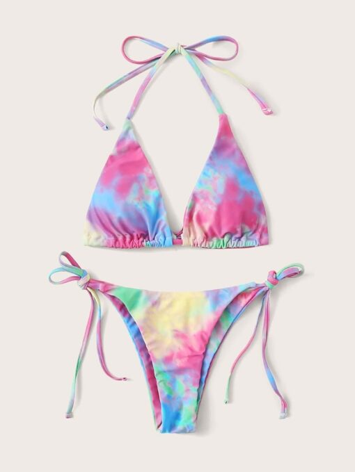 2020 Tie Dye Bikini Women Rainbow Swimsuit Lace Up Bandage Two Piece Bathing Suits Thong Bikini Set Swimwear Biquini Feminino